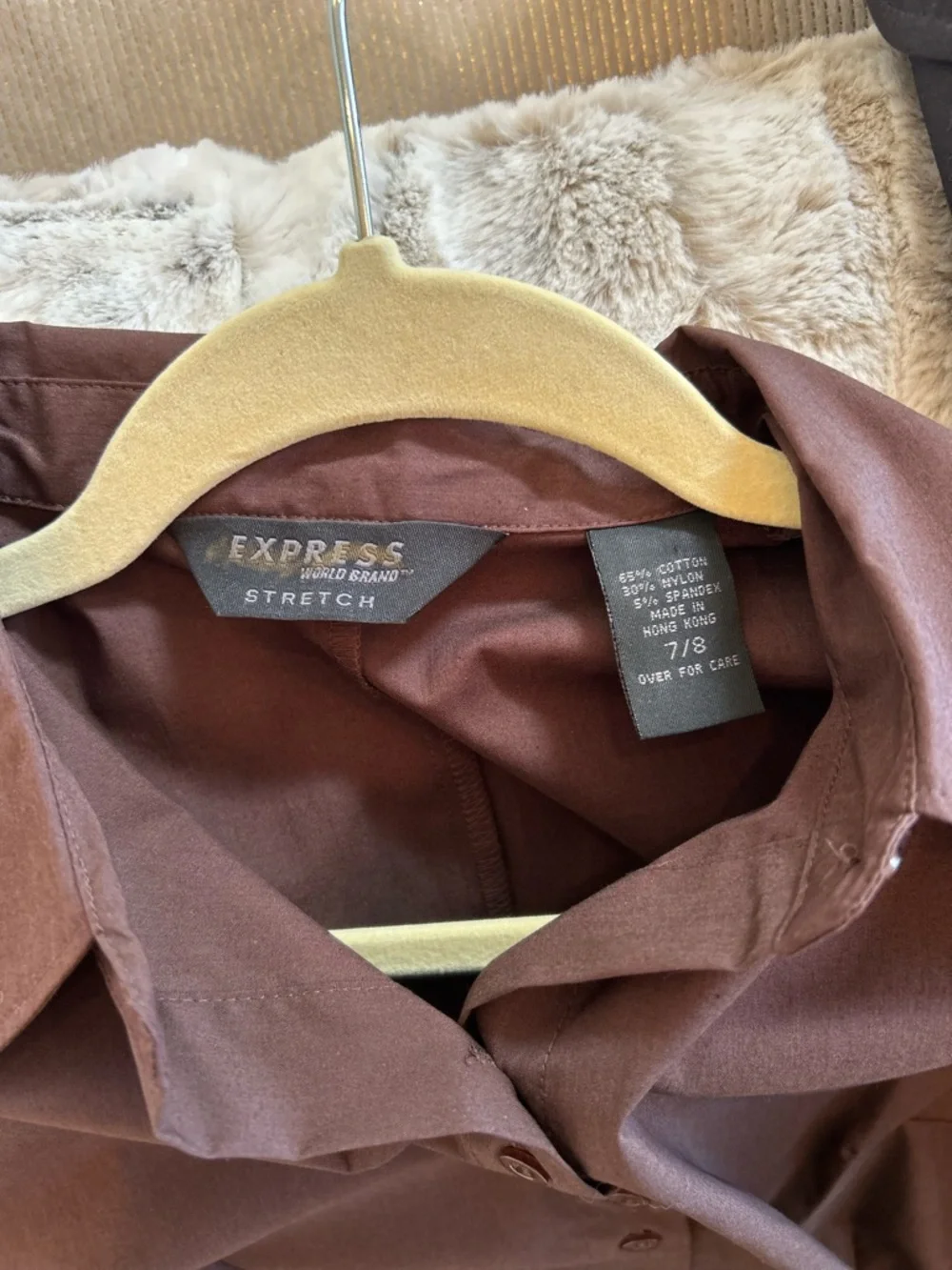 Express Brown Pencil Skirt with Diagonal Stripe Accents & Brown Buttons Down Top - Picture 11 of 12